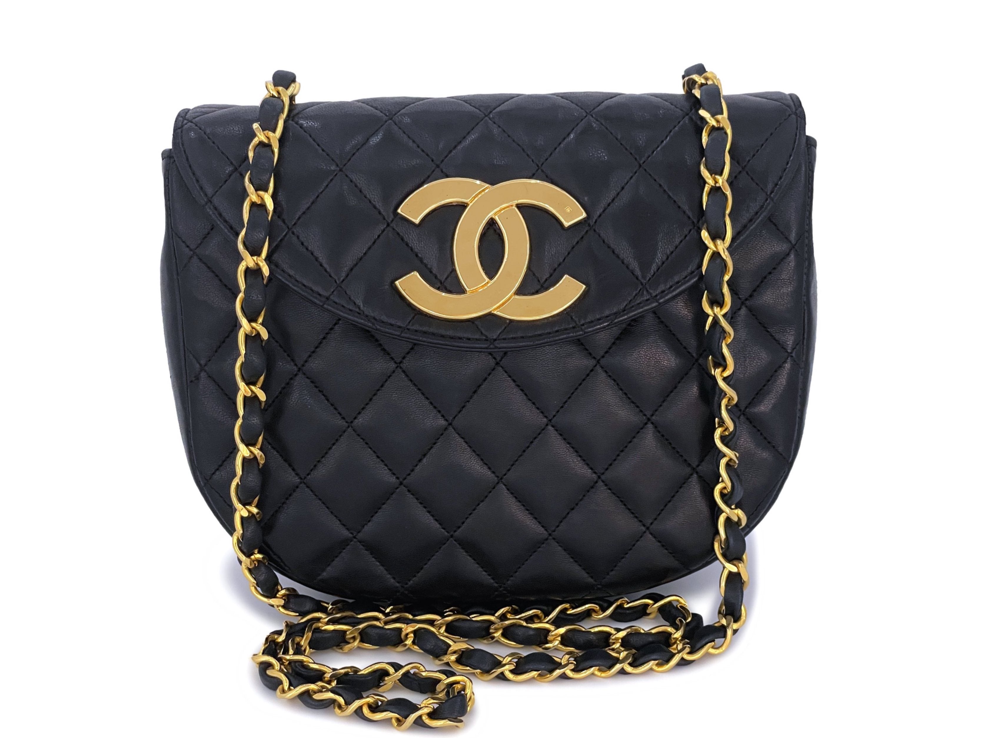 Chanel Vintage Late 80s Black Round Half Moon Flap Bag 24k GHW Lambski –  Boutique Patina