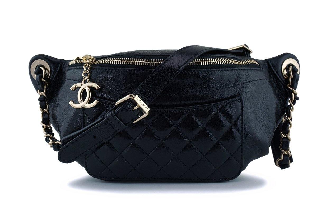 Chanel Black Glazed Calfskin "Pocket" Banane Fanny Pack Belt Bum Bag GHW