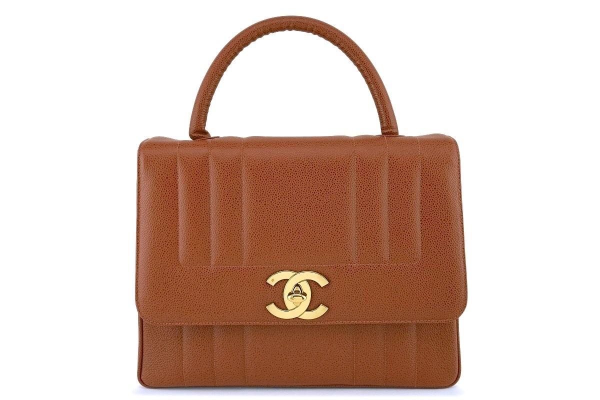 Chanel Vintage Camel Beige-Brown Mademoiselle Caviar Kelly Bag 24k