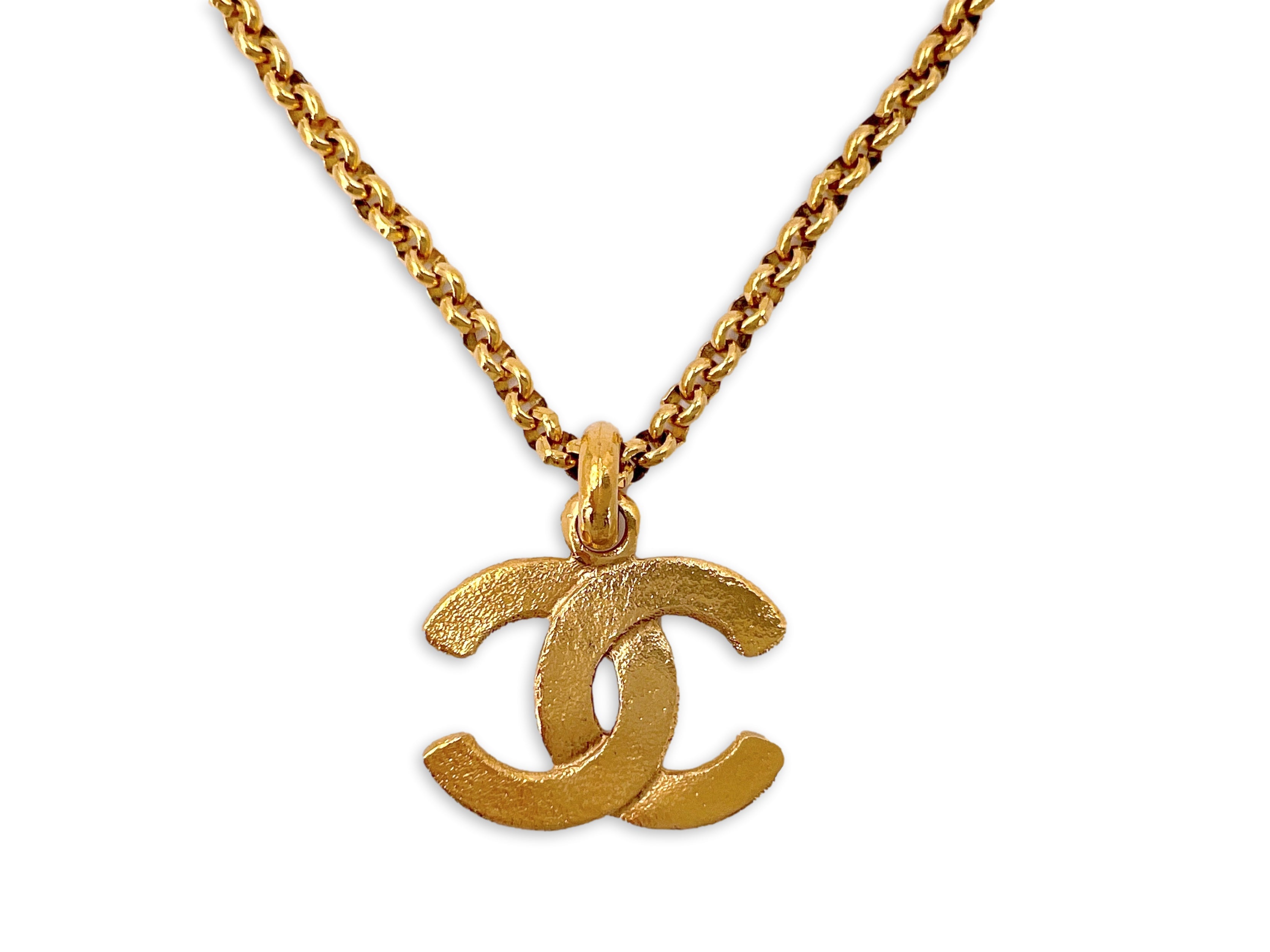 Chanel Vintage Beaded Necklace with Hammered CC Logo Pendant