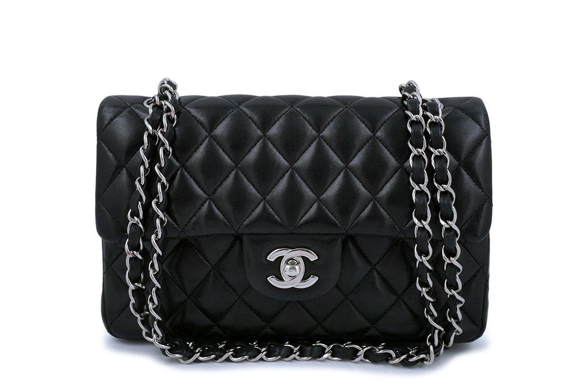 NWT Rare 23B CHANEL So Black Small Classic Double Flap Pearl Lambskin  Handbag