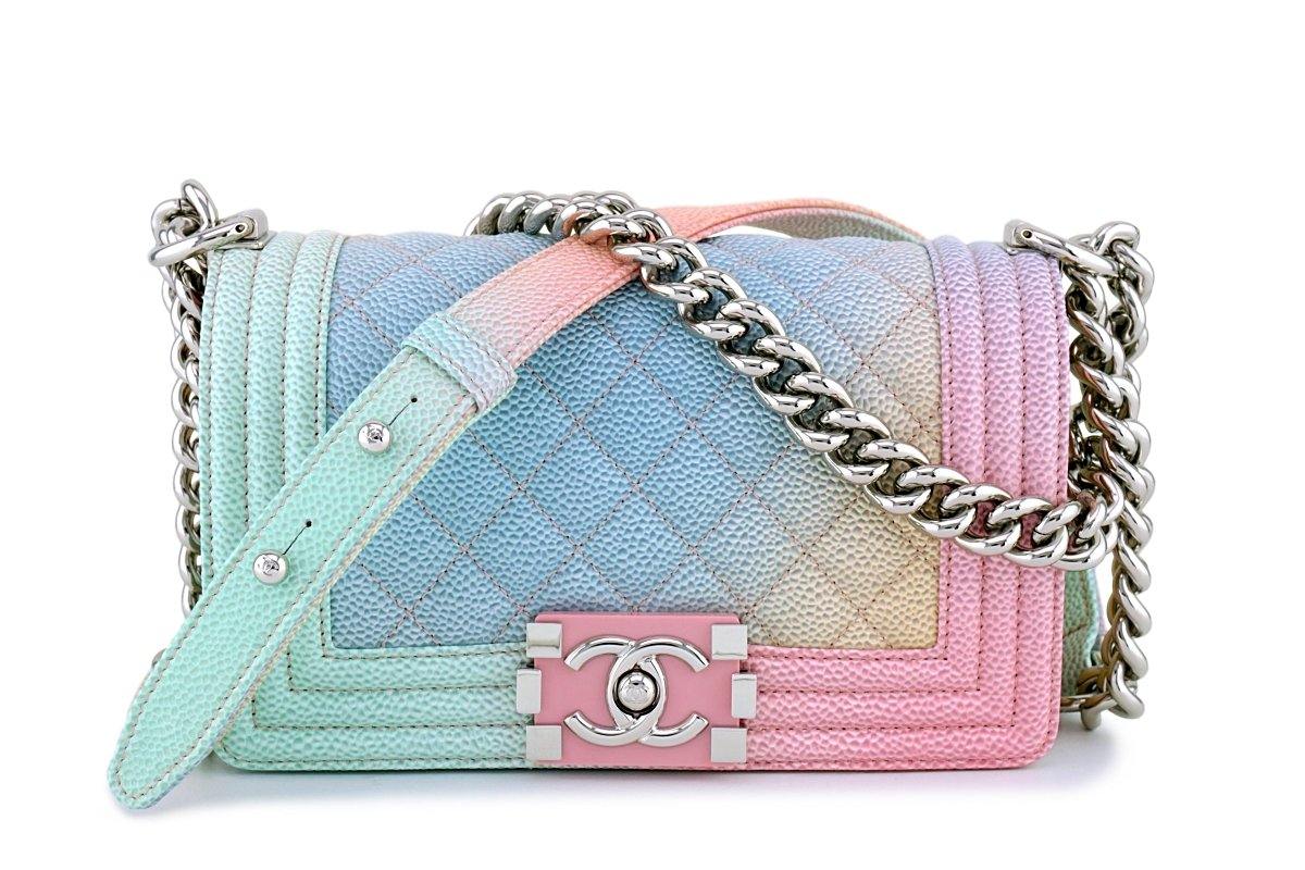 New 18P Chanel Pastel Rainbow Caviar Classic Boy Flap Bag