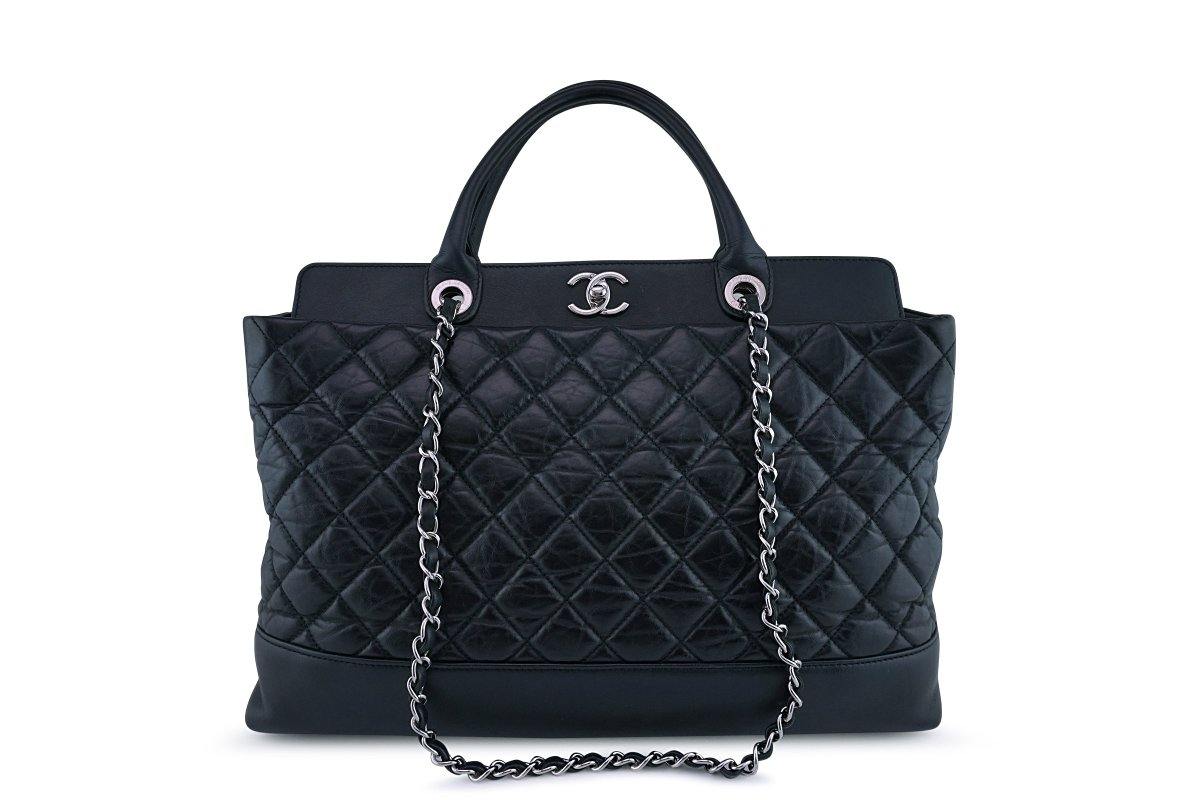 Chanel Black Quilt CC Logo Two-Way Chain Handle Bag