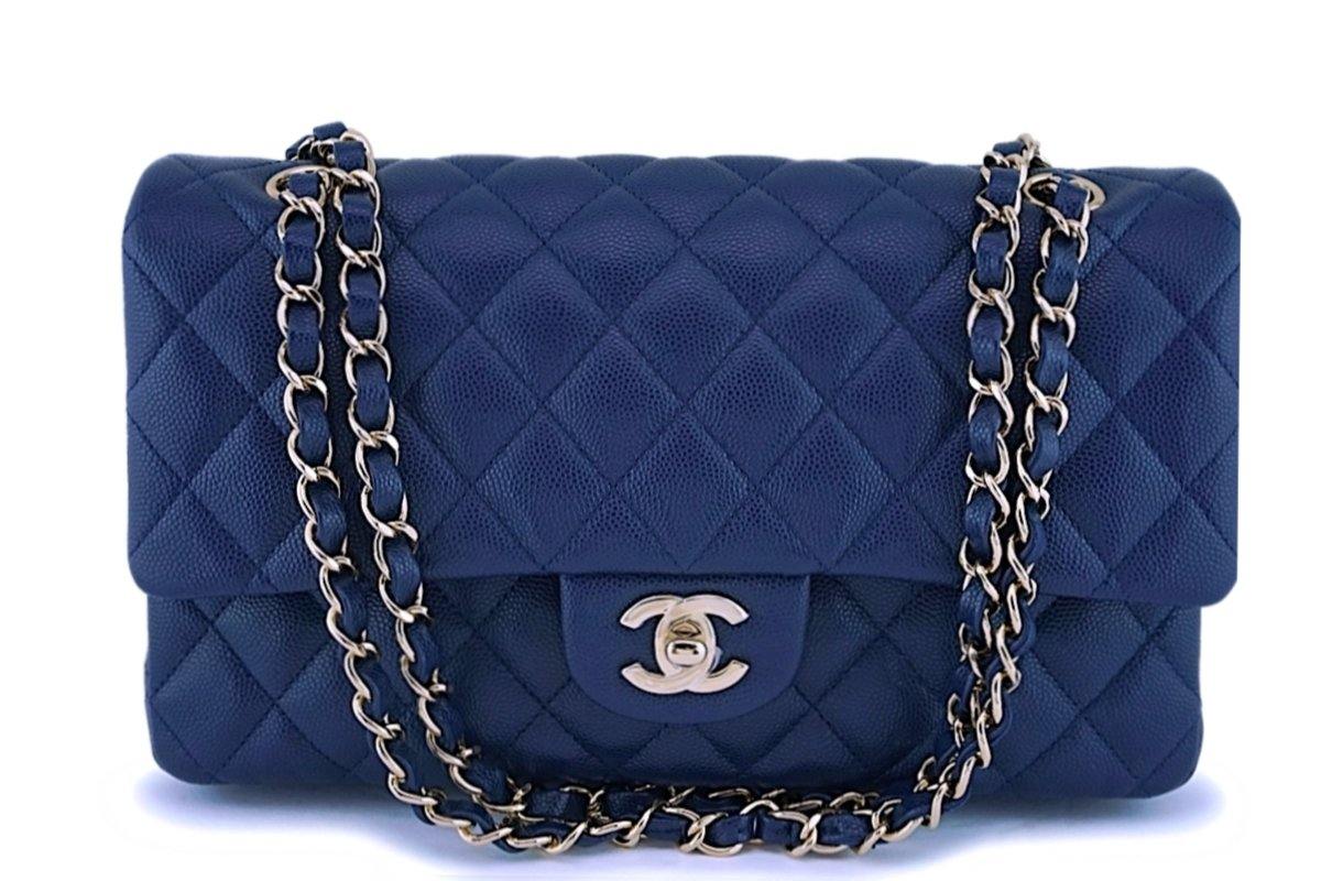 NIB 20C Chanel Navy Blue Caviar Medium Classic Double Flap Bag GHW
