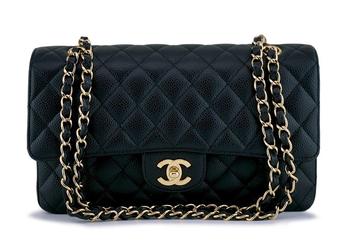 CHANEL Small Classic Double Flap Bag Black Caviar Leather, 24K GHW