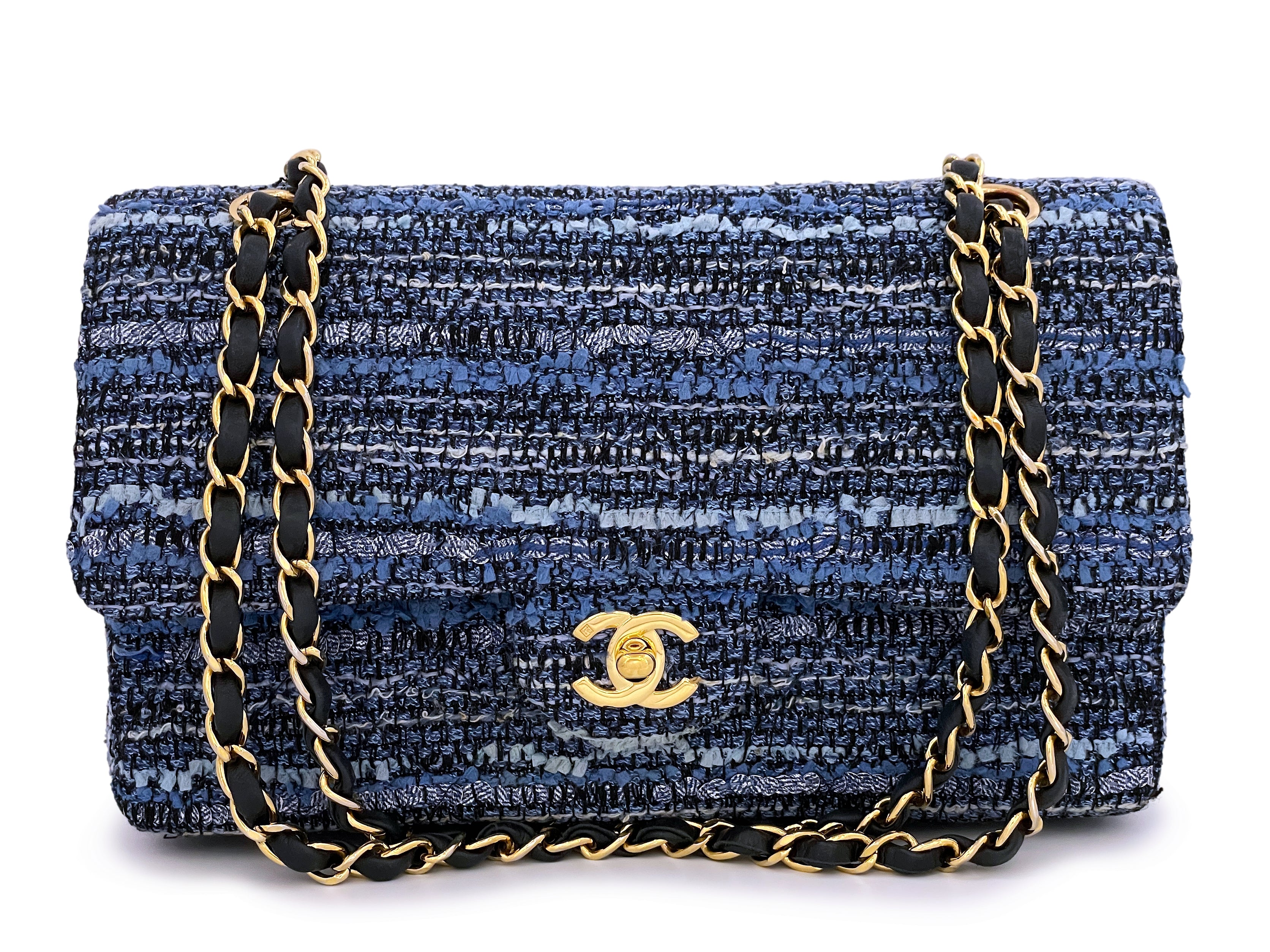 Blue Quilted Tweed 'CC' Classic Flap Bag