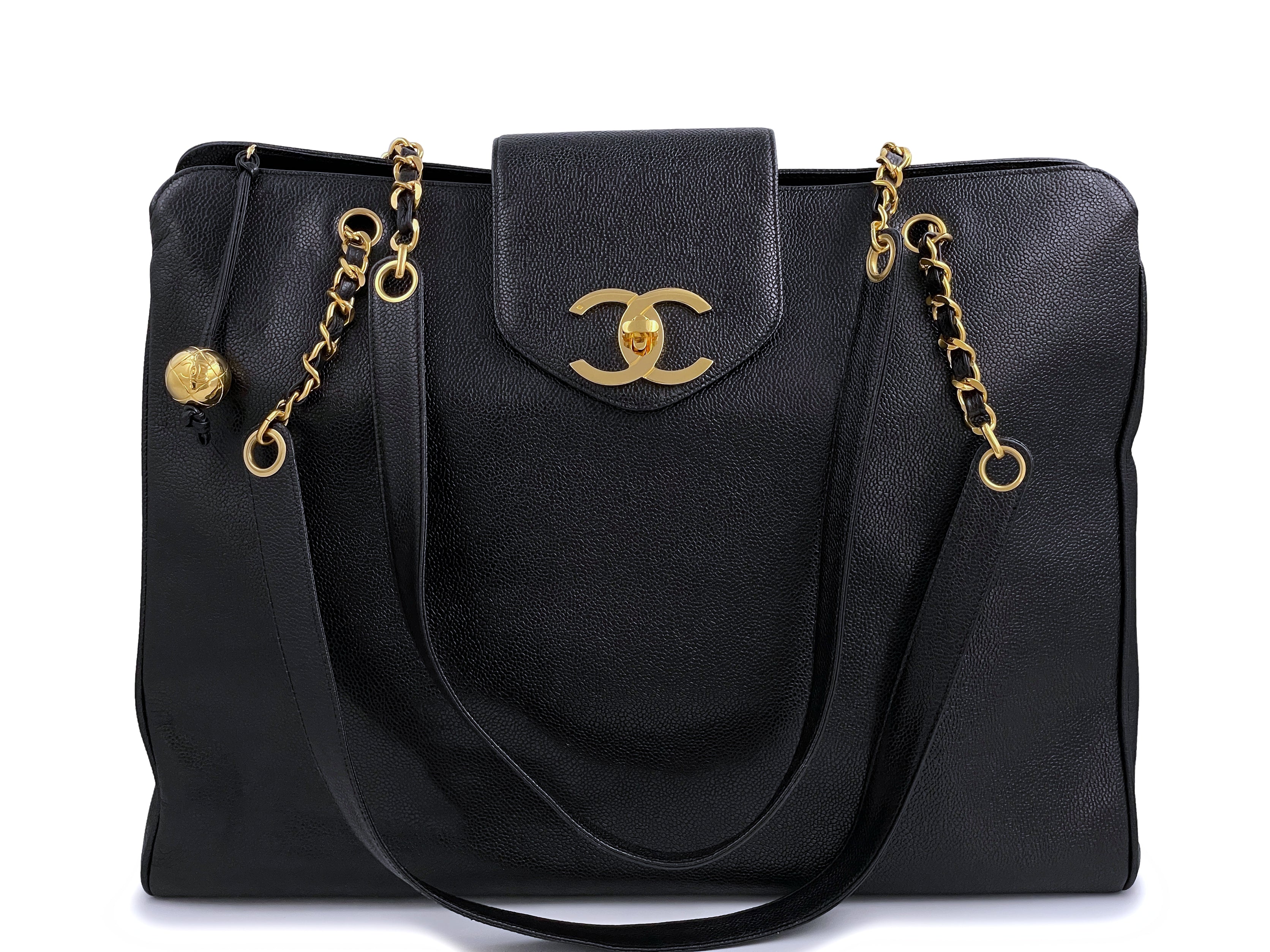 Chanel Vintage 1995 Caviar Weekender Supermodel XL Shopper Tote Bag 24 ...