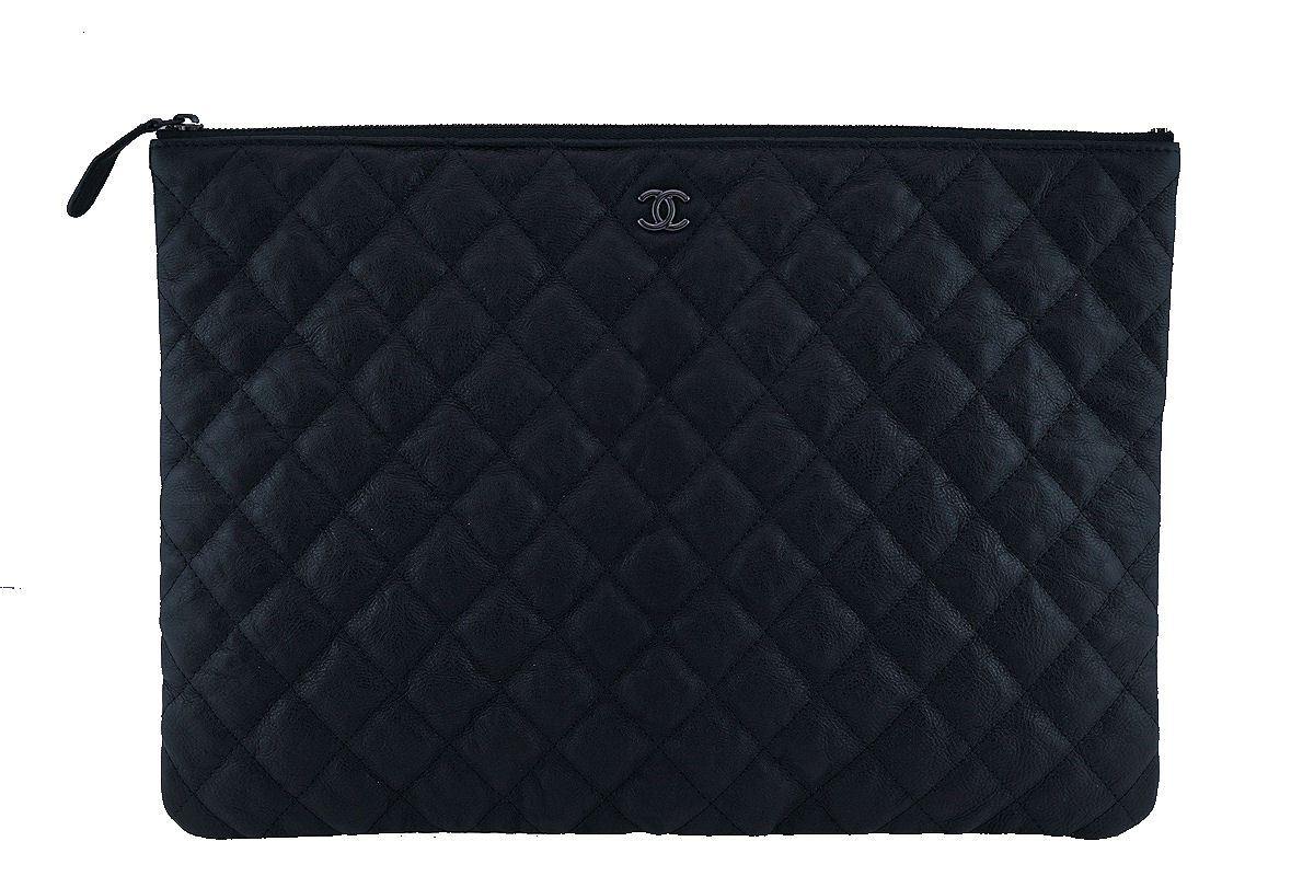 CHANEL Caviar Leather Large O-Case Zip Pouch Black-US