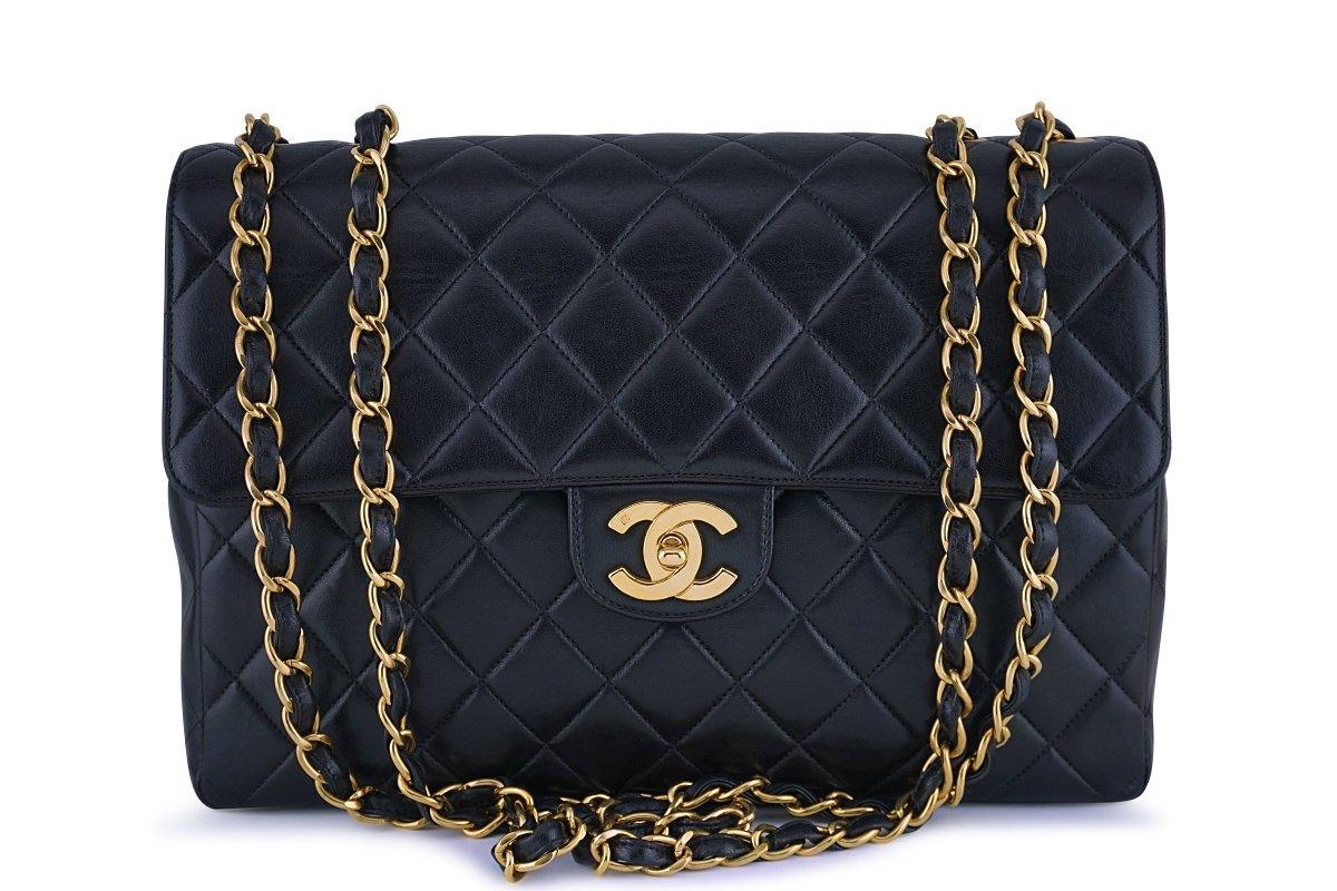 Chanel Black Lambskin Jumbo Quilted Classic 2.55 Flap Bag 24k Gold Pla –  Boutique Patina