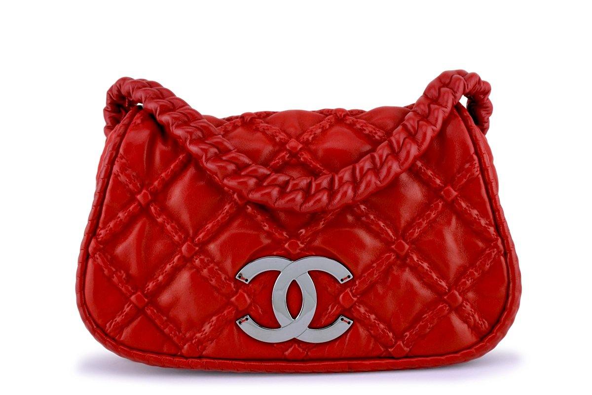 SALE ! SUPER RARE VINTAGE CHANEL CLASSIC RED SATIN MINI FLAP BAG