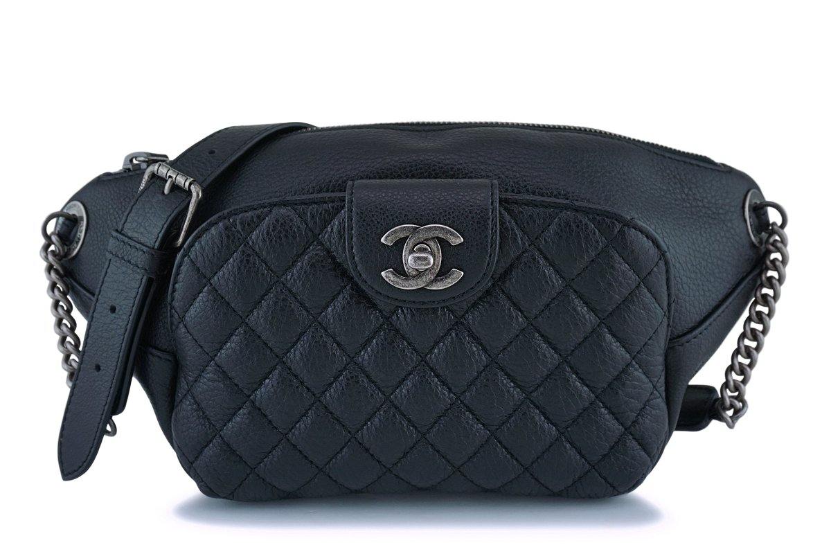 Chanel Black Grained Calfskin Quilted Classic Fanny Pack Bag RHW