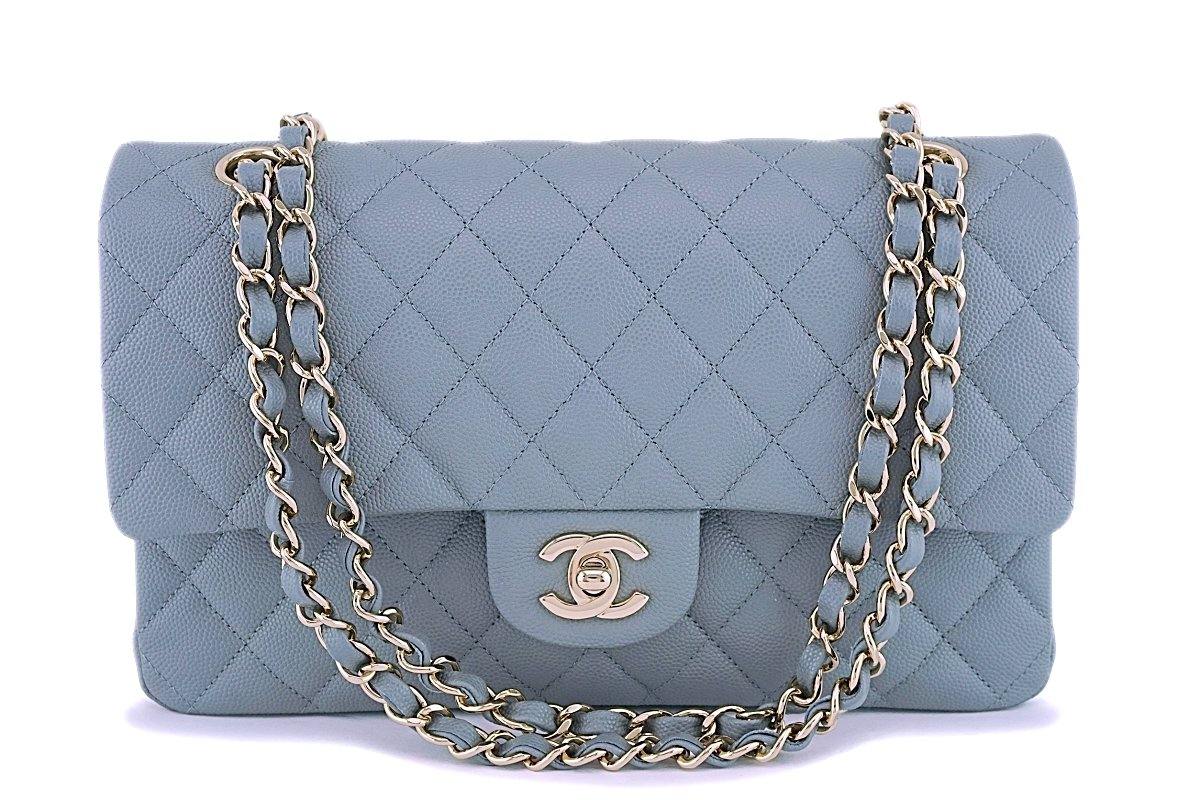 NIB 20C Chanel Gray Caviar Medium Classic Double Flap Bag Grey