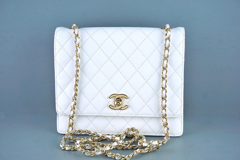 Chanel White Matte-Glazed White Classic Square Flap Bag - Boutique Patina