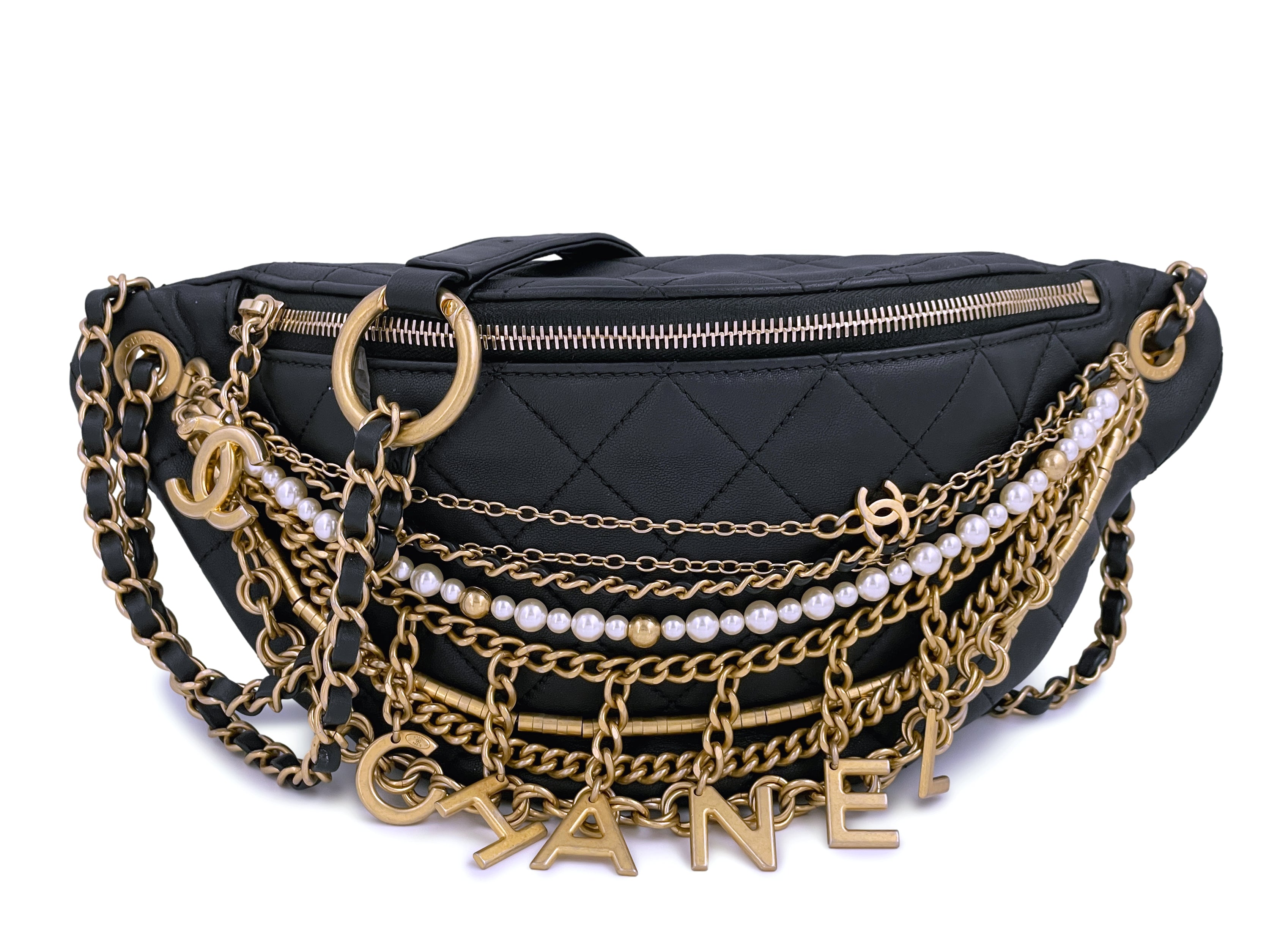 Limited 19A Chanel All About Chains Black XL Waist Bag Fanny Pack
