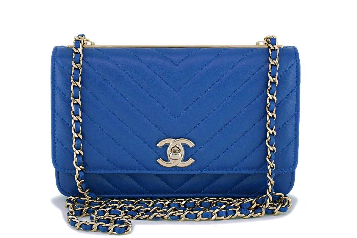 CHANEL New w/ Tags 20C Wallet on a chain Light Blue / Gold WOC / Crossbody