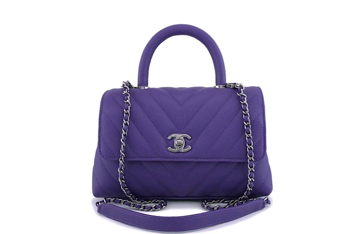Chanel Coco Handle, Small, Iridescent Purple Caviar Leather, Gold Hardware,  New in Box