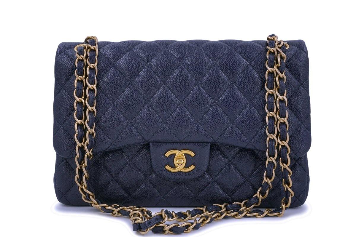 Pre-owned Chanel Jumbo Classic Double Flap Bag Beige Caviar Gold