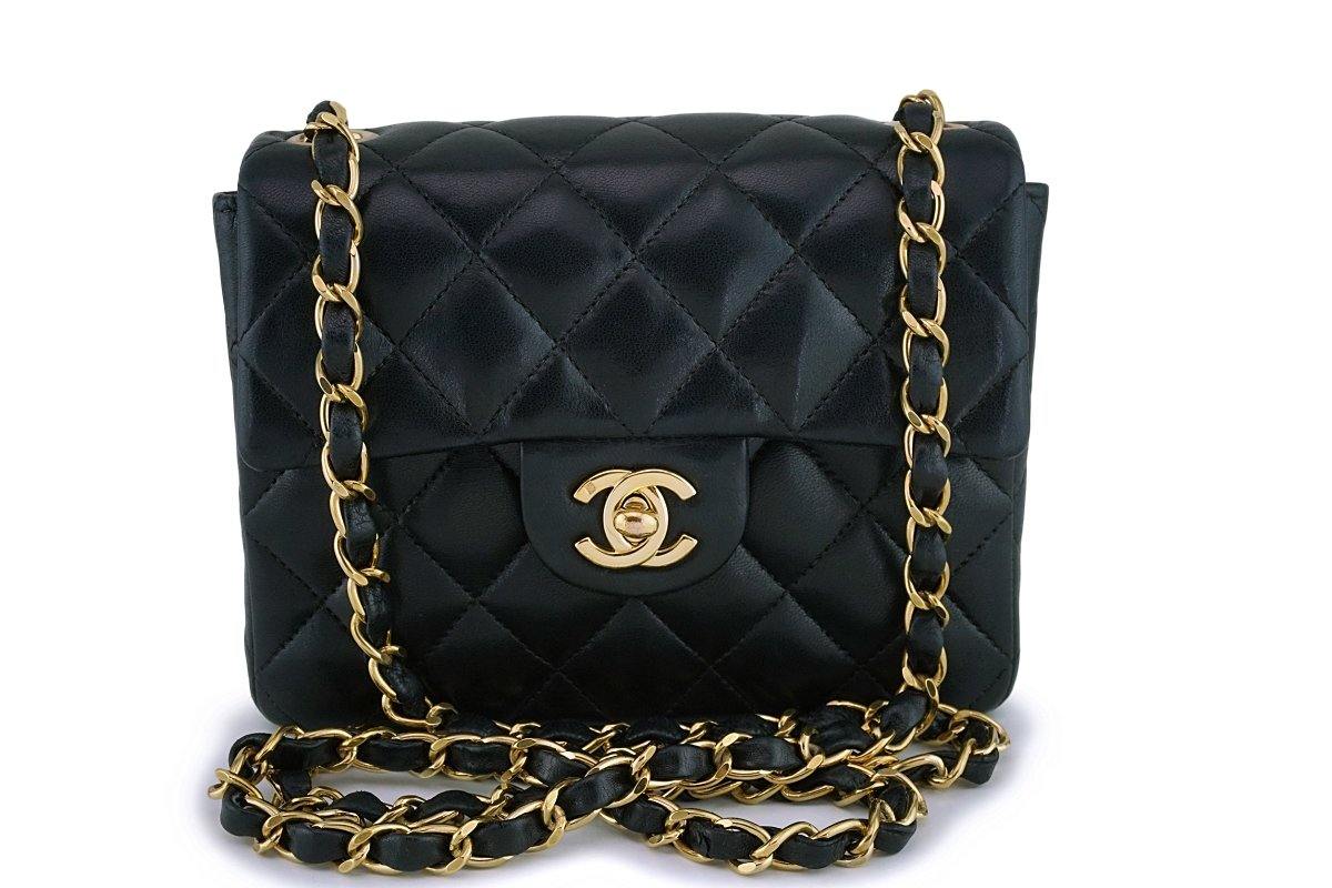 Chanel Vintage Black Lambskin Square Mini Classic Flap Bag 24k