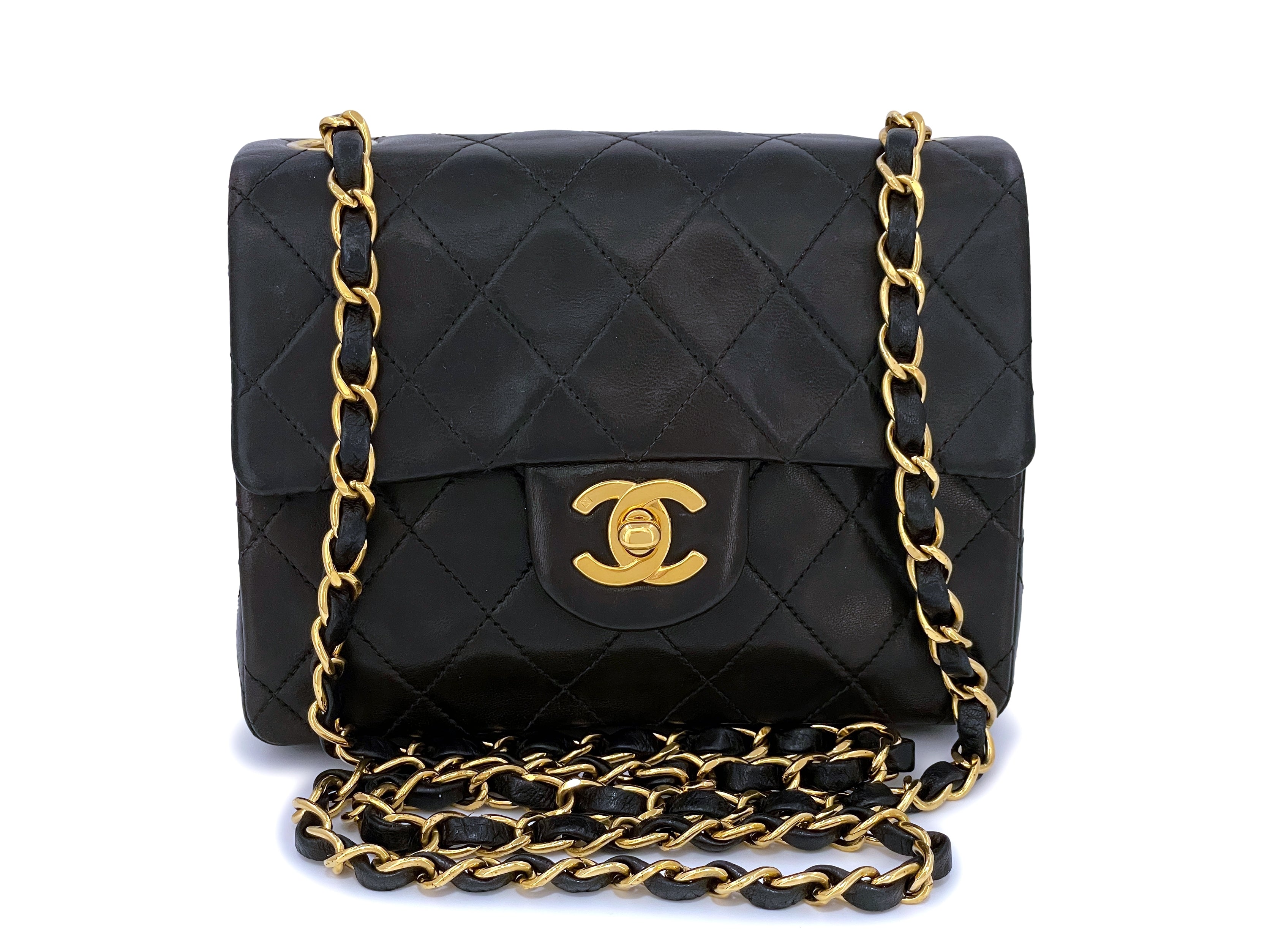 small black chanel bag with gold chain used