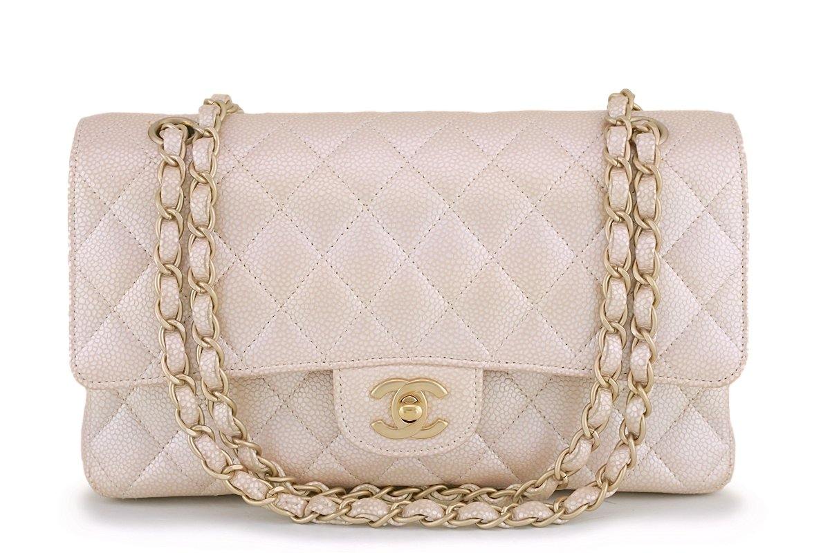 12P Chanel Pearl Beige-White Caviar Medium Classic Double Flap Bag GHW –  Boutique Patina