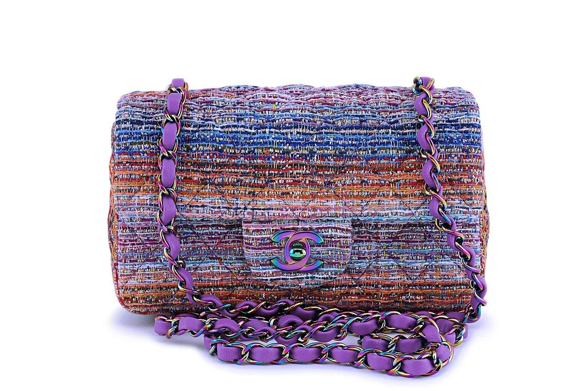 NIB 20C Chanel Purple Tweed Rectangular Classic Mini Flap Bag Rainbow ...