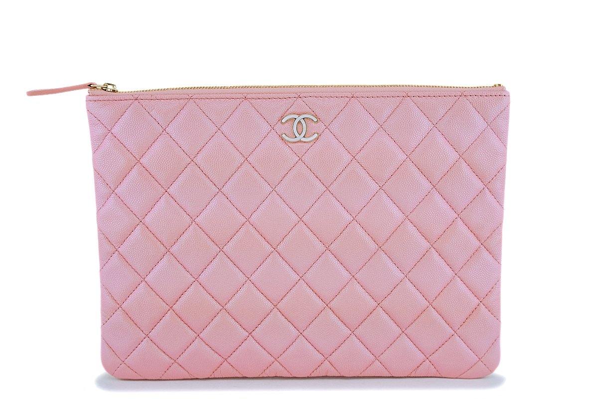 NIB 19S Chanel Iridescent Pink Pearly CC Medium O Case Clutch Bag