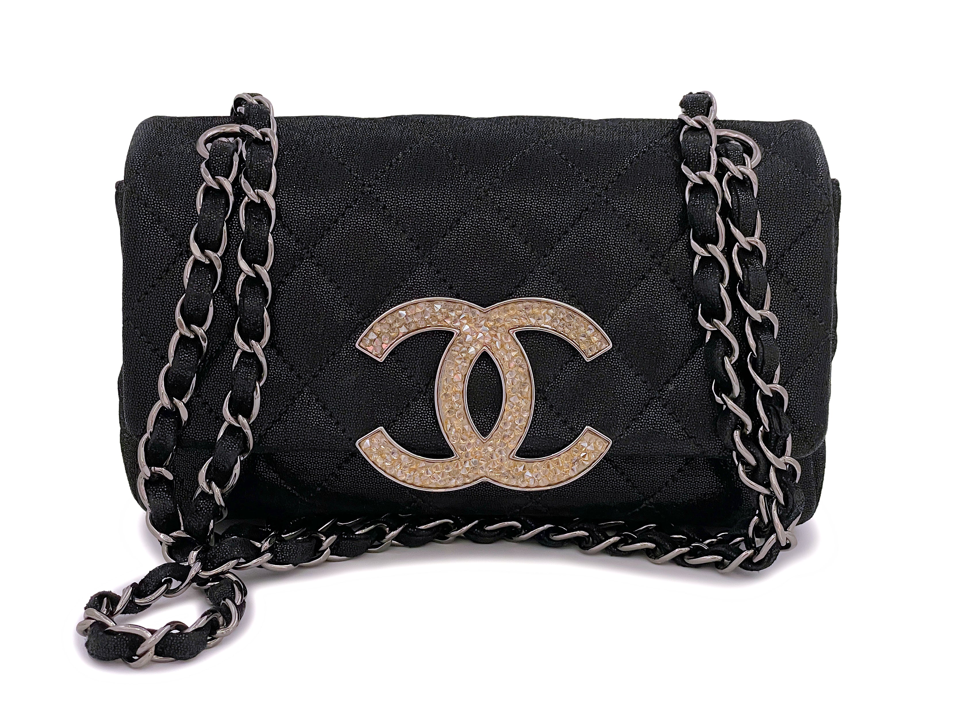 Chanel 11A Black Champagne Strass Crystals Rectangular Mini Flap