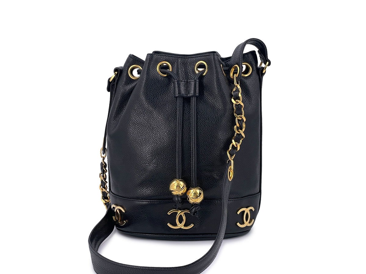 Chanel Vintage Black Caviar Drawstring Bucket Bag Small 24k GHW