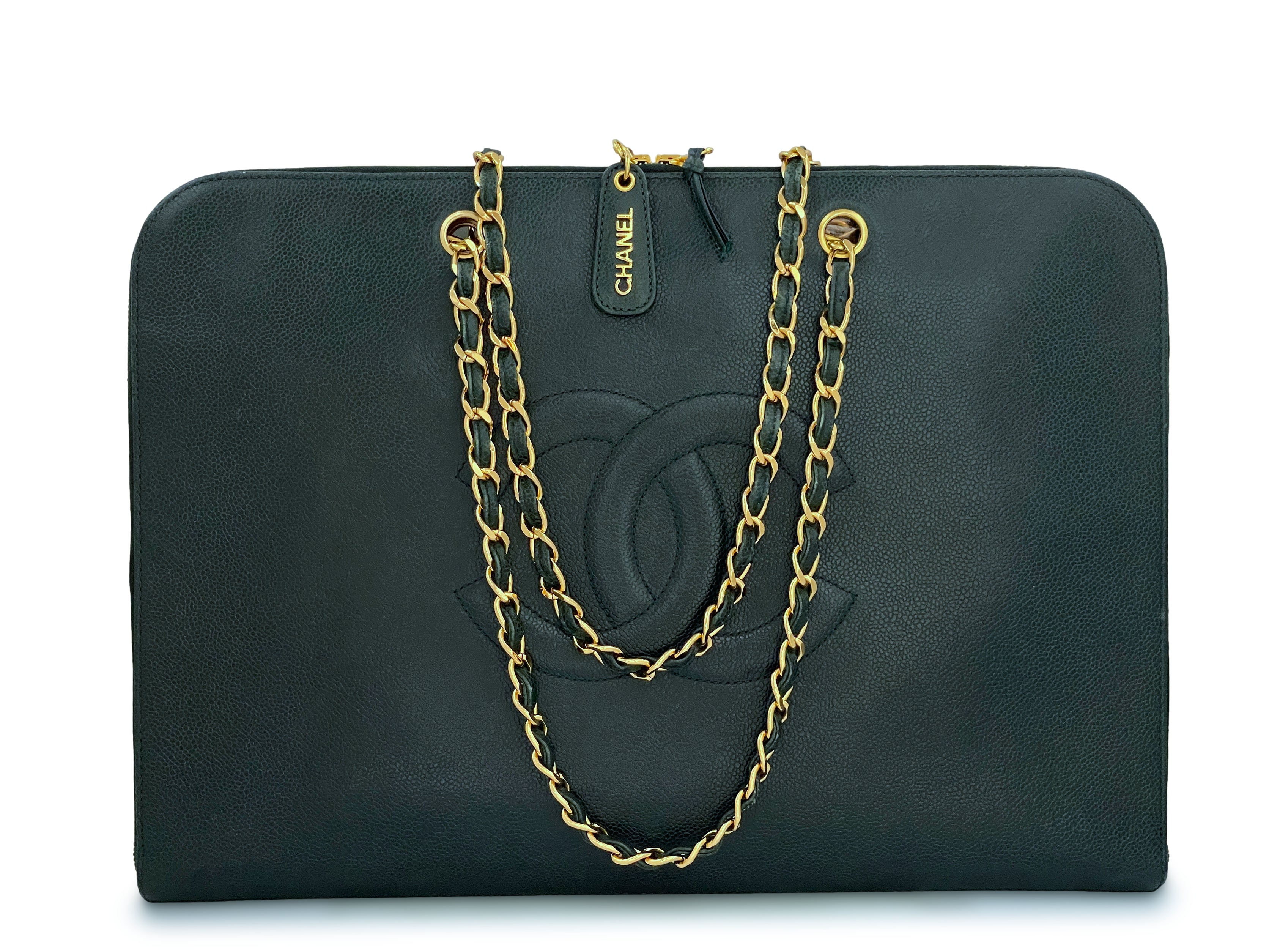 Chanel Glazed Caviar Leather 31 Rue Cambon Tote Dark Green with