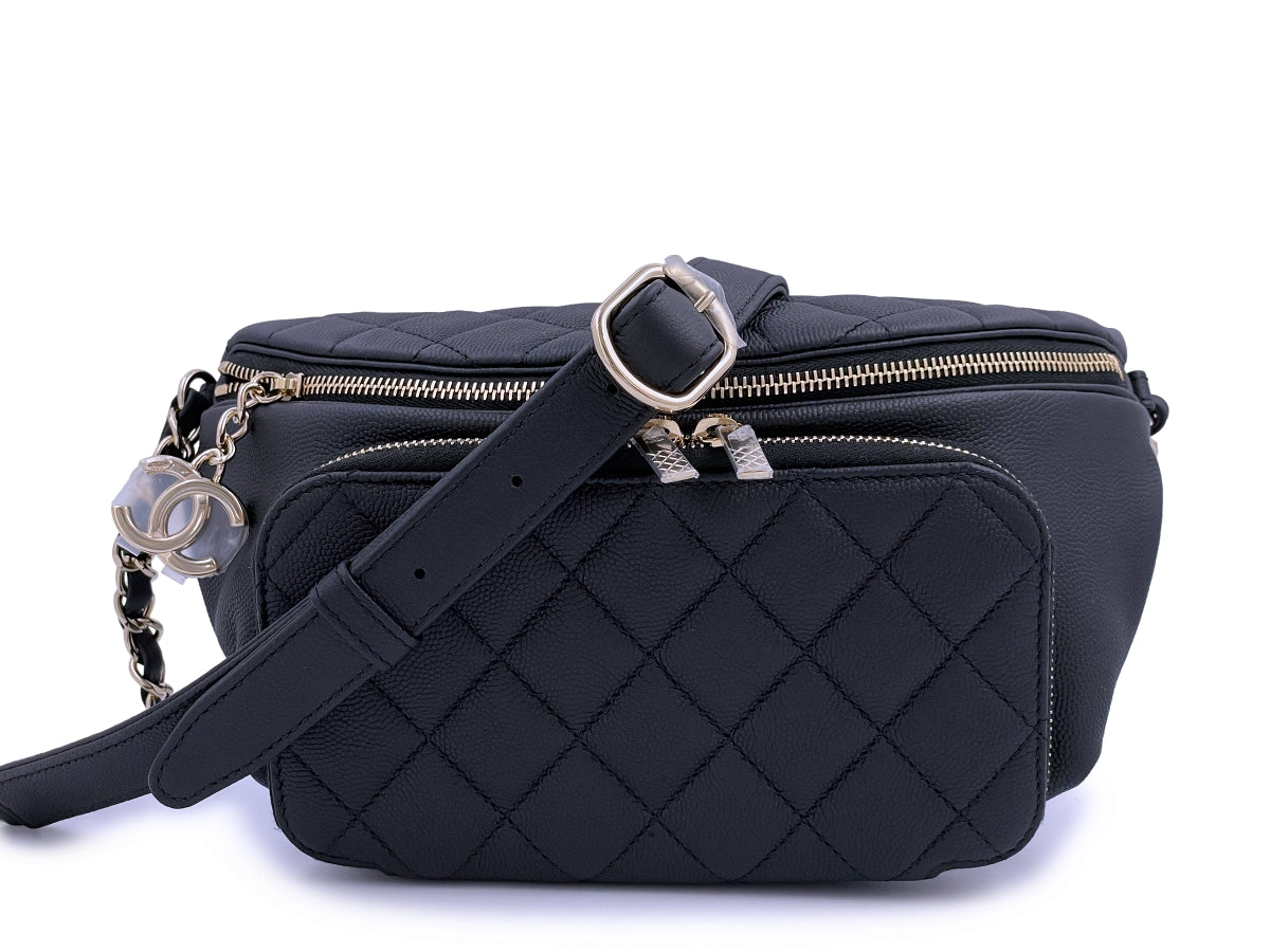 CHANEL Caviar Quilted Mini Chain Belt Bag Black 658069