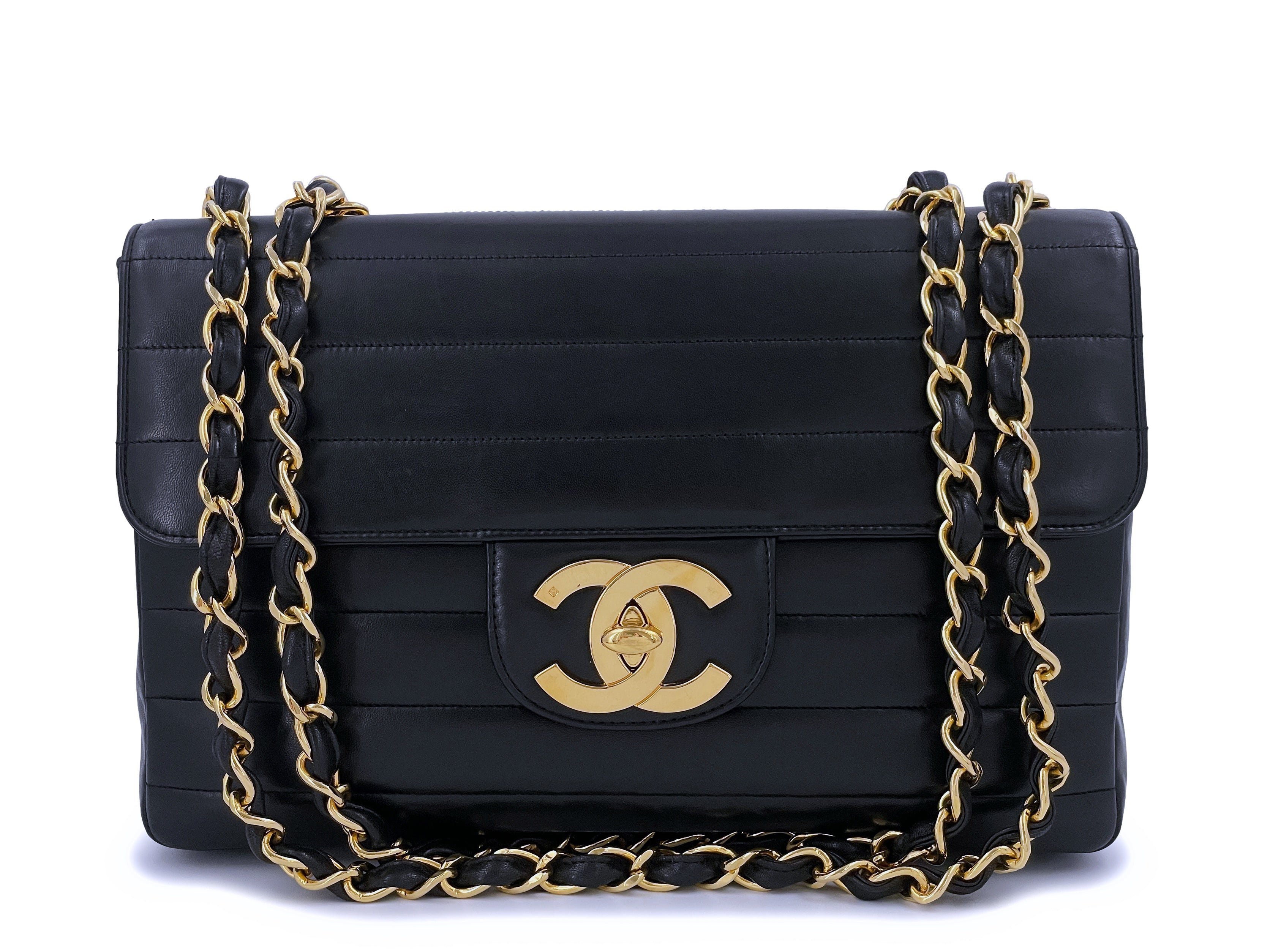 Rare Chanel 1996 Vintage Black Horizontal Jumbo Classic Flap Bag 24k G –  Boutique Patina