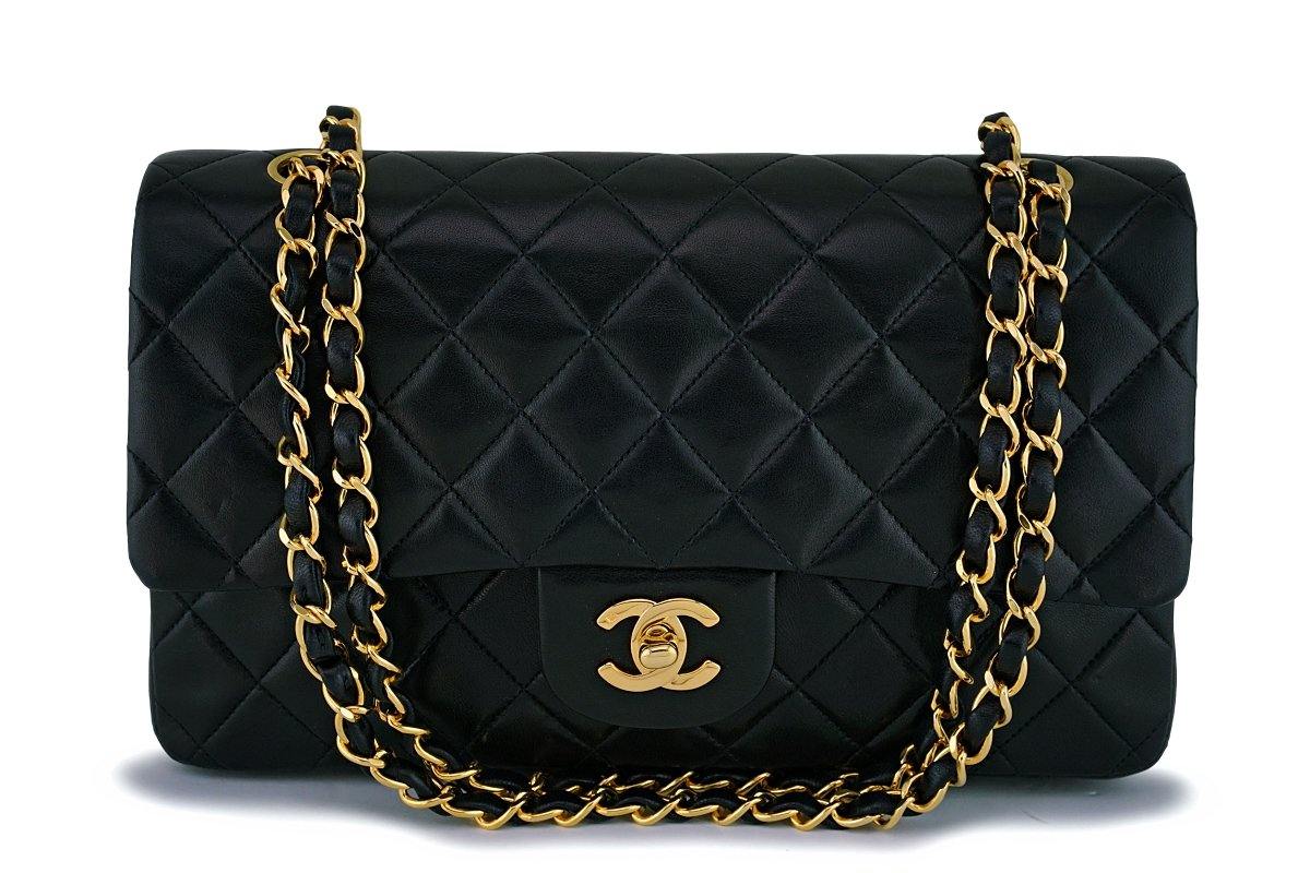 Chanel Black Lambskin Medium Classic Double Flap Bag 24k GHW