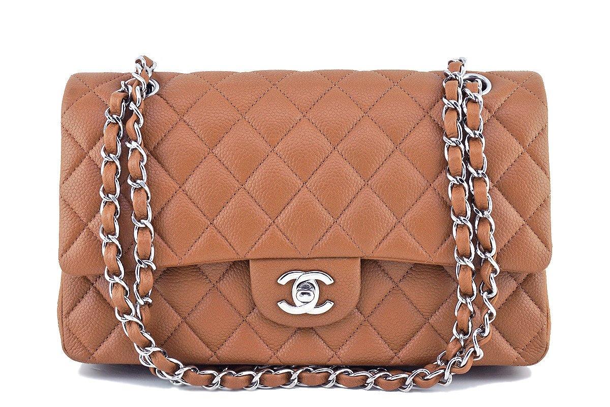 Beige Quilted Caviar Medium Classic Double Flap Silver Hardware, 2021