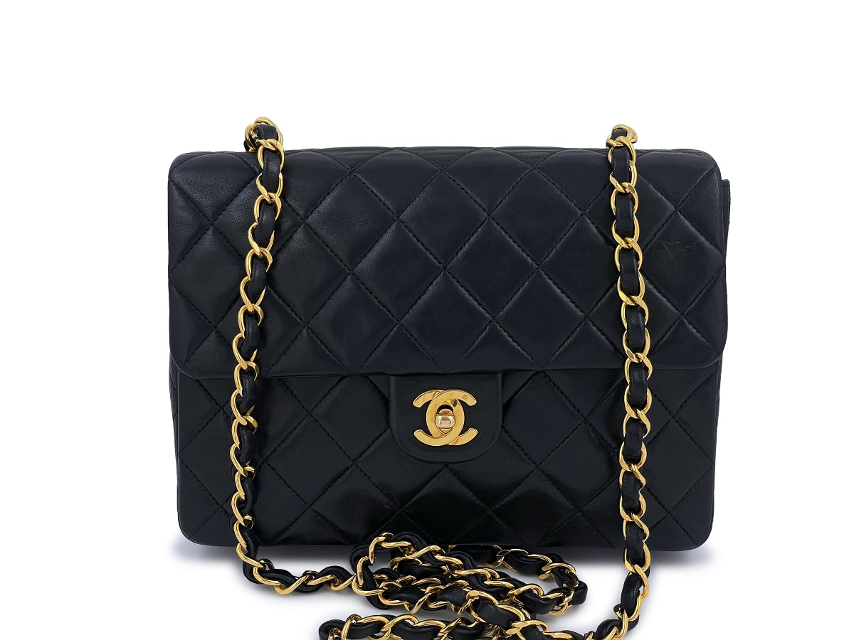 Chanel Vintage Mini Square Flap Bag in Black Lambskin with 24K Gold  Hardware - SOLD