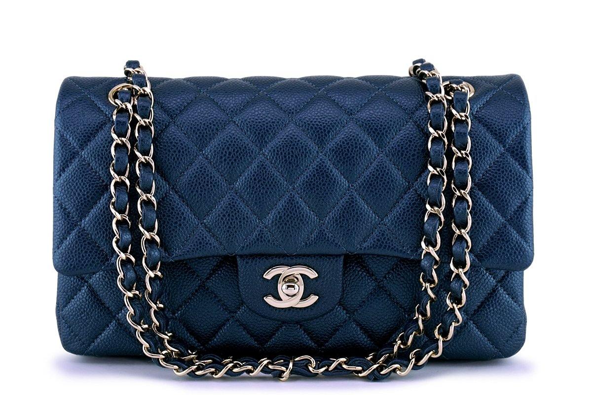 CHANEL, Bags, Chanel Sky Blue Quilted Caviar Leather Classic Jumbo Double  Flap Bag