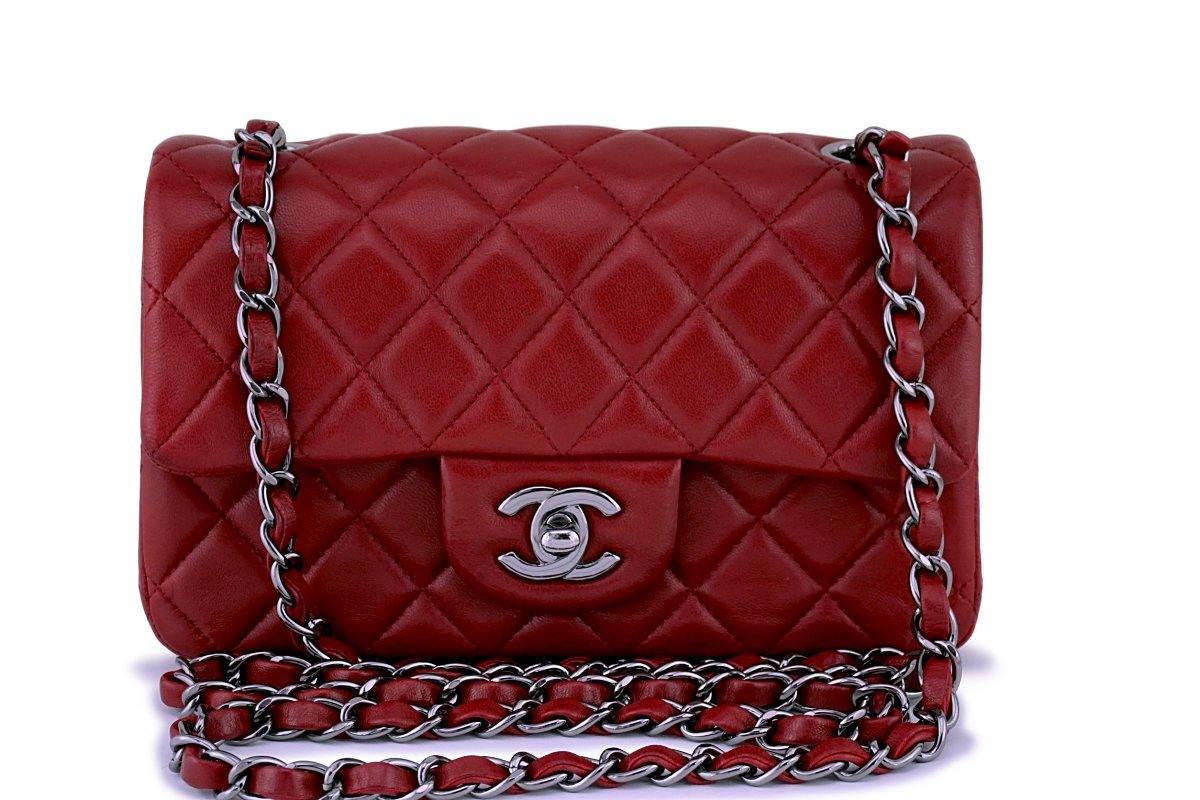 CHANEL Patent Calfskin Quilted Bi-Color Mini Rectangular Flap Red Black  1265852