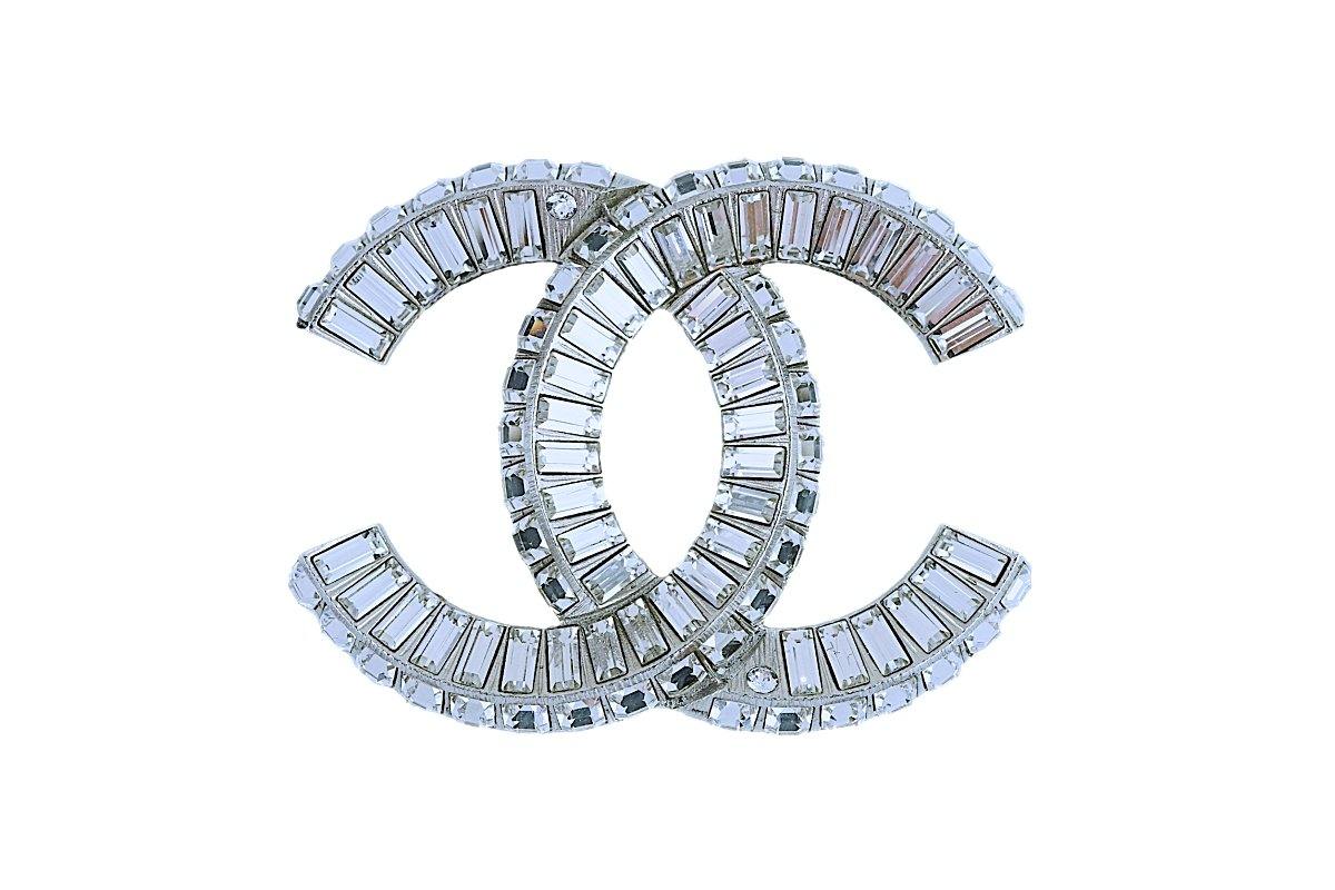 Chanel Classic Silver CC Pearl Brooch 