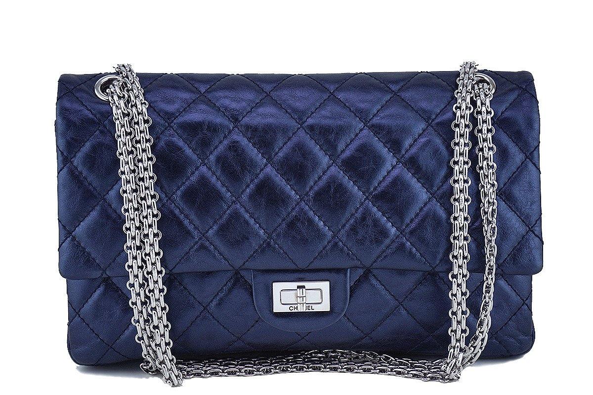 Chanel limited 2.55 Reissue 226 Dbl Flap Bag Blue Dark blue Leather Tweed  ref.193438 - Joli Closet