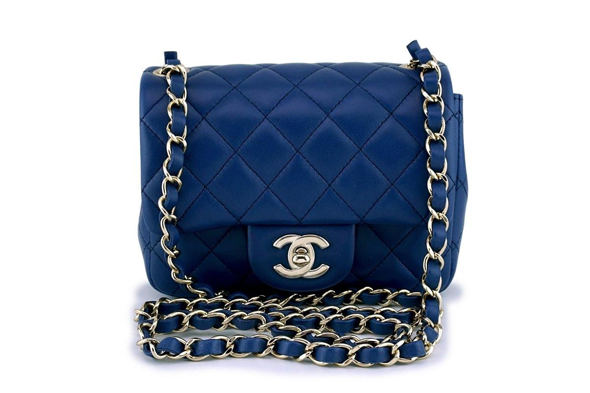 Chanel AS4040 Mini Flap Classic Bag 18 Woc Camellia Lambskin Dark Blue -  lushenticbags