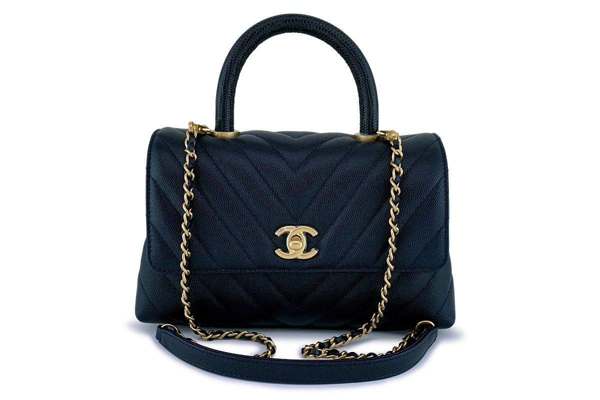 Chanel Chevron Small Coco Handle Bag - Black Handle Bags, Handbags