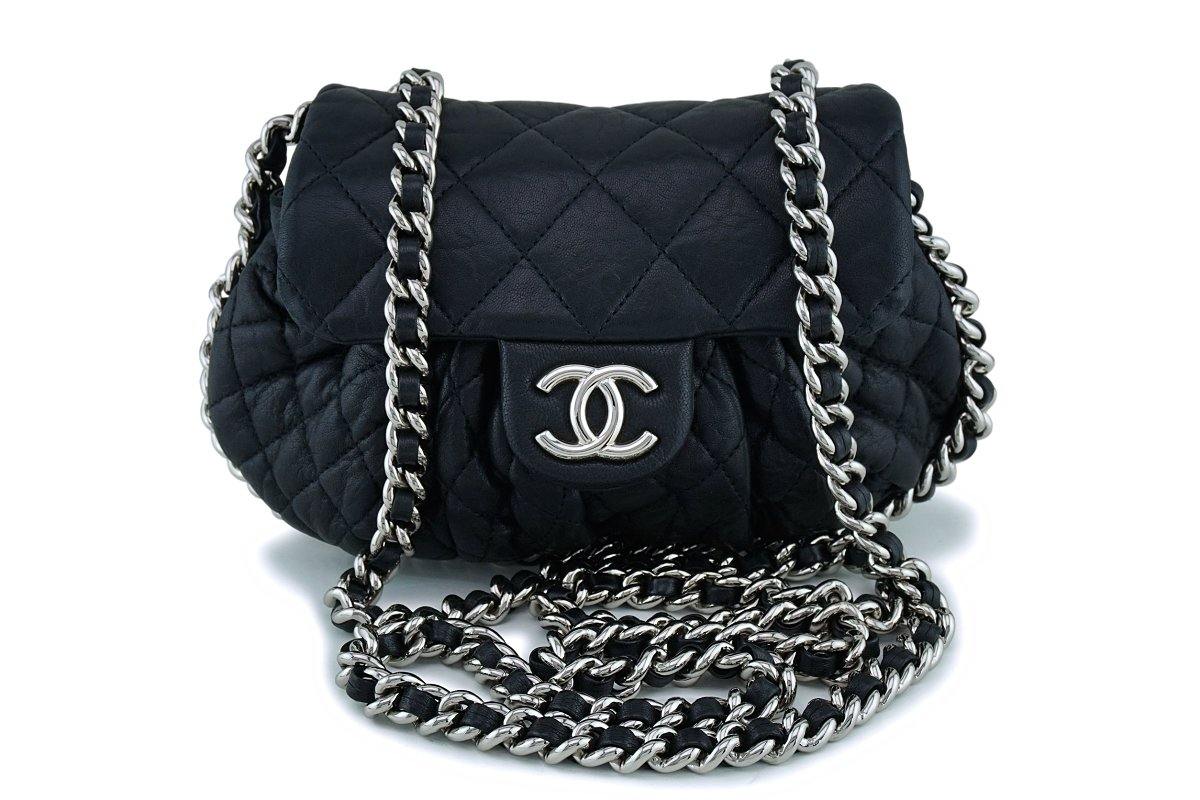 Chanel Black Quilted Satin Curved Flap Mini Q6B1NL2KK9001