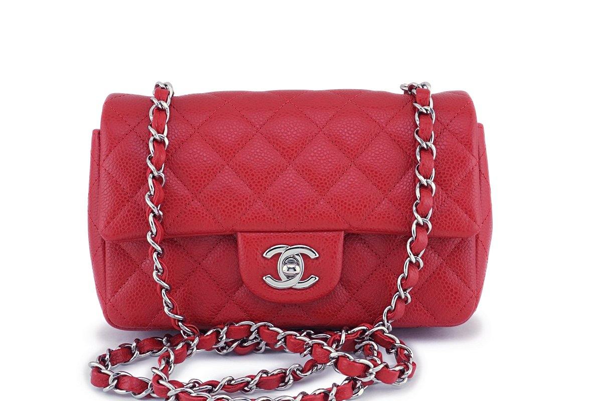 Authentic chanel mini Square Flap Bag Red Color