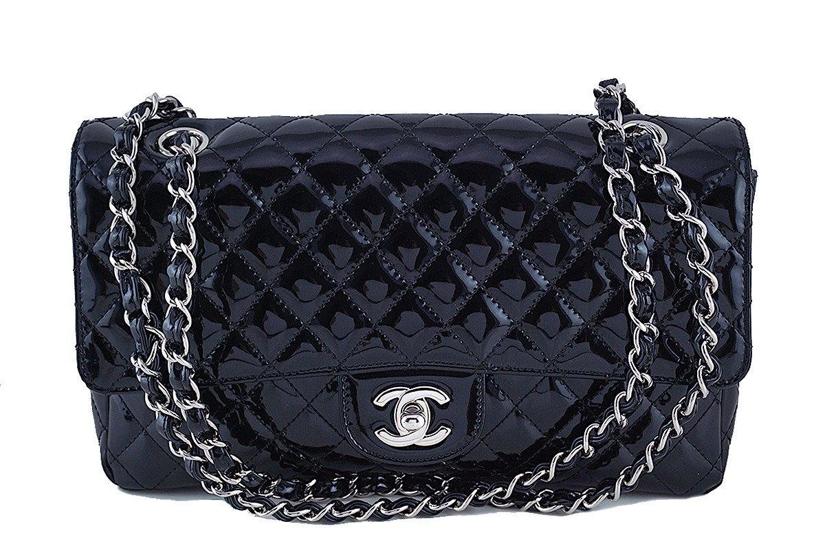 Chanel Black Glossy Patent Quilted Classic Label Flap Bag – Boutique Patina