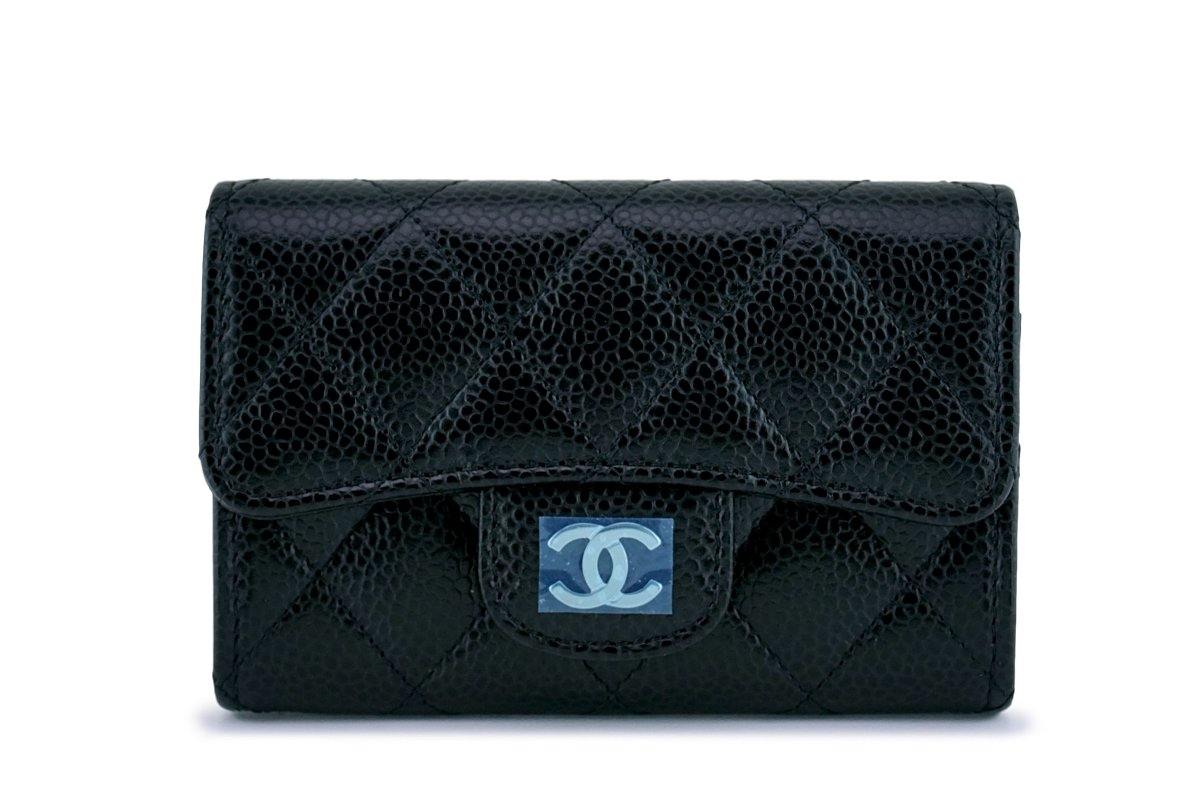 NWT Chanel Black Caviar Compact Flap Snap Card Holder ...