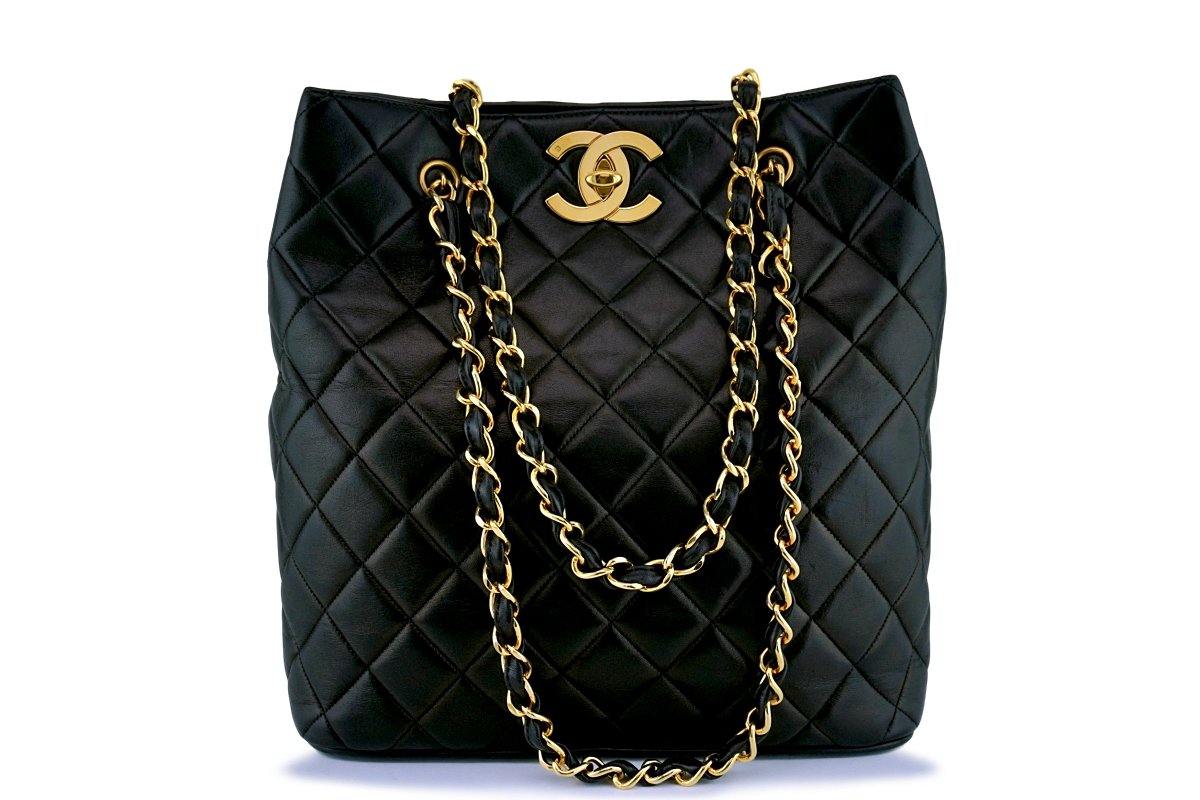 Chanel Vintage Black Jumbo CC Soft Classic Shopper Tote Bag