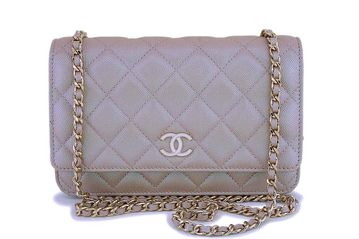 Chanel Wallet on Chain 19s Iridescent Pearly Pink Woc Beige Gold Caviar  Cross Bo
