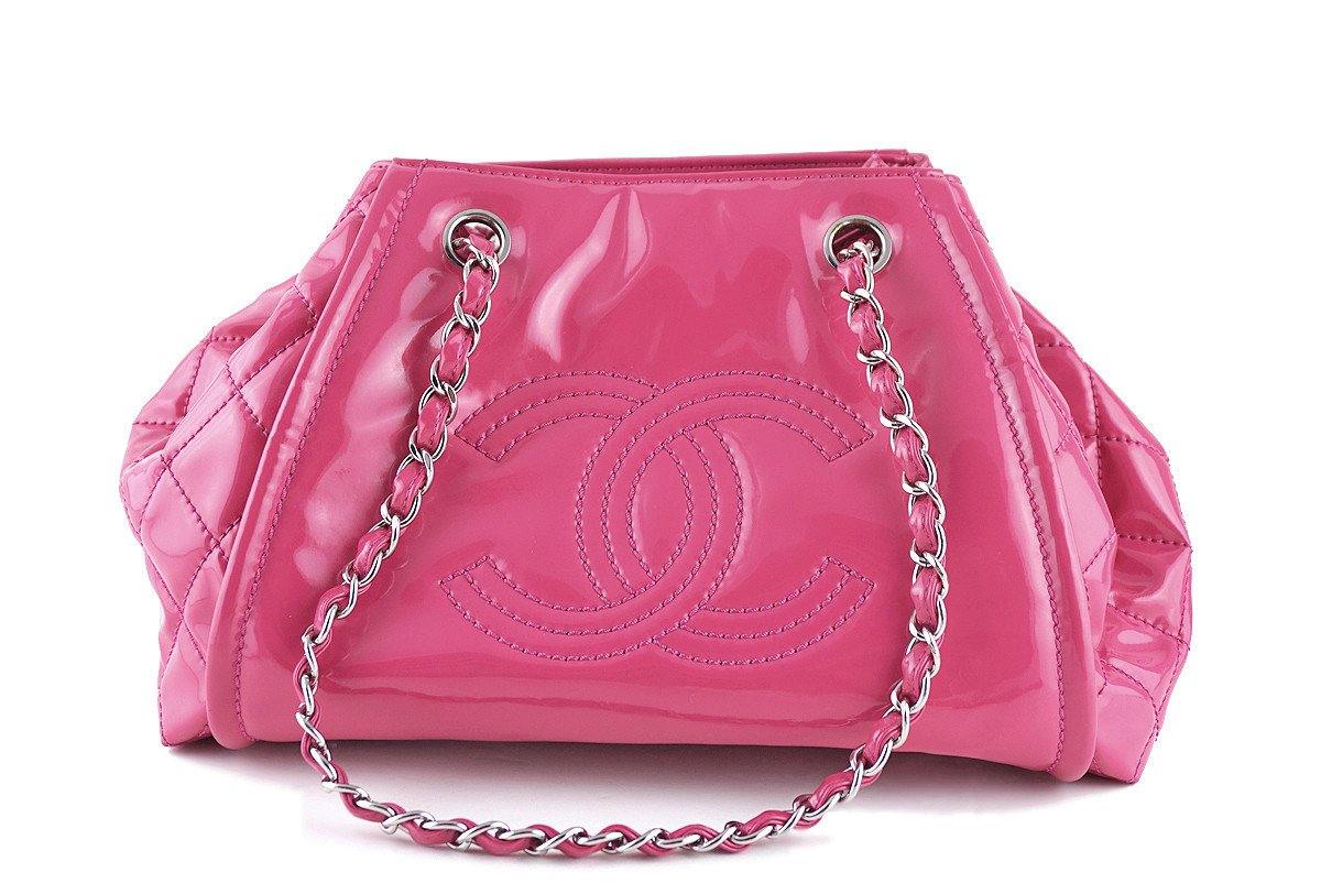 Chanel Fuchsia Pink Patent Small Logo Shopper Tote Bag – Boutique