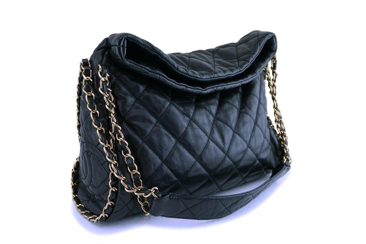 Chanel Button Up Hobo Quilted Calfskin with Grosgrain Large