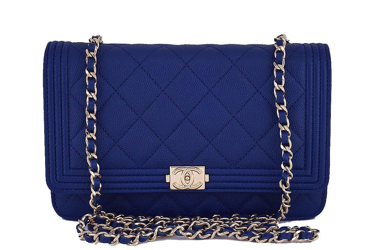 NWT 16B Chanel Caviar Blue Boy Classic Quilted WOC Wallet on Chain Fla –  Boutique Patina