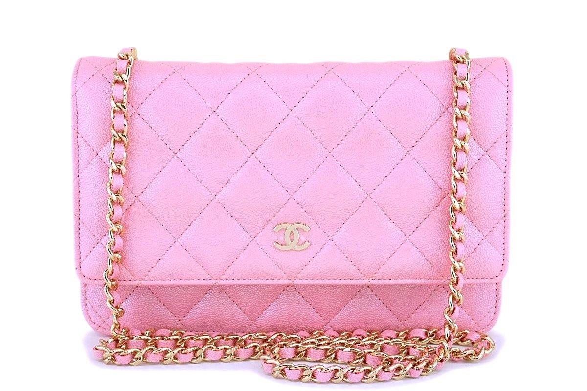 CHANEL Iridescent Caviar Quilted Wallet on Chain WOC Rose Pink 353727